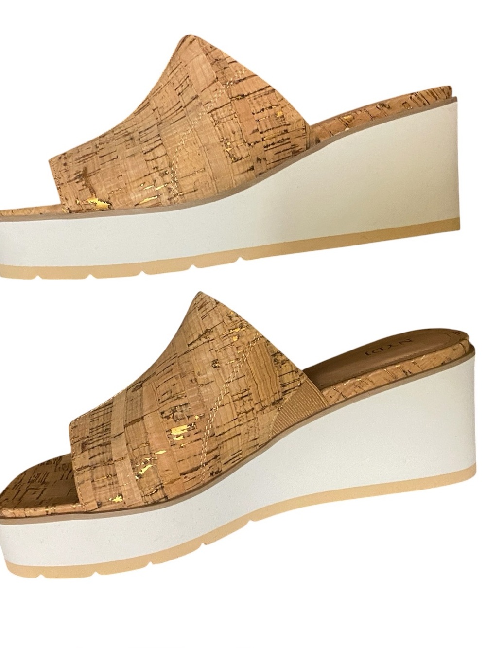NYDJ Women’s Rysa Cork Slip-On Wedge Sandals Gold Accents Size 9 NWOT Neutral - Picture 7 of 13